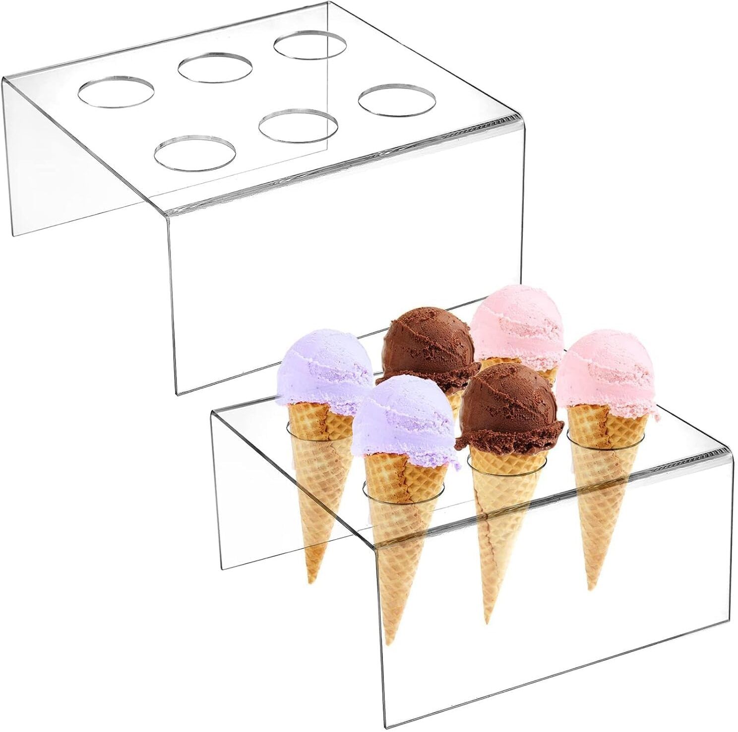 6 Holes Round Acrylic Ice Cream Clear Ice Cream Display Stand,Waffle Roll pck 1 Tray Serving Set-image-21
