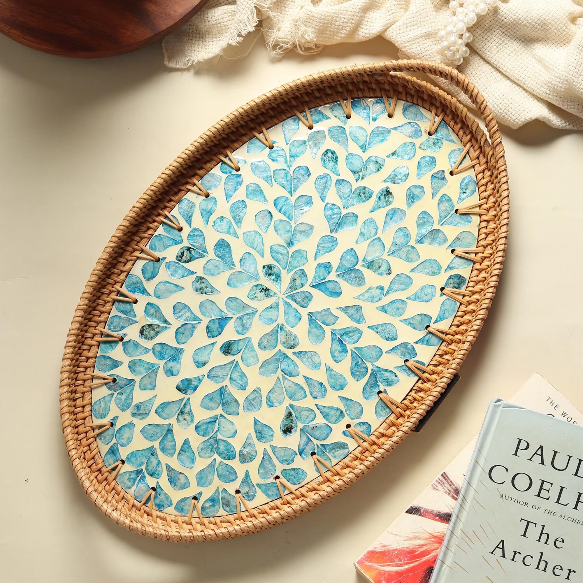 habere india Decor Serving Tray Rattan Beige with Woven Design for Serving Use Tray Serving Set-picture-18