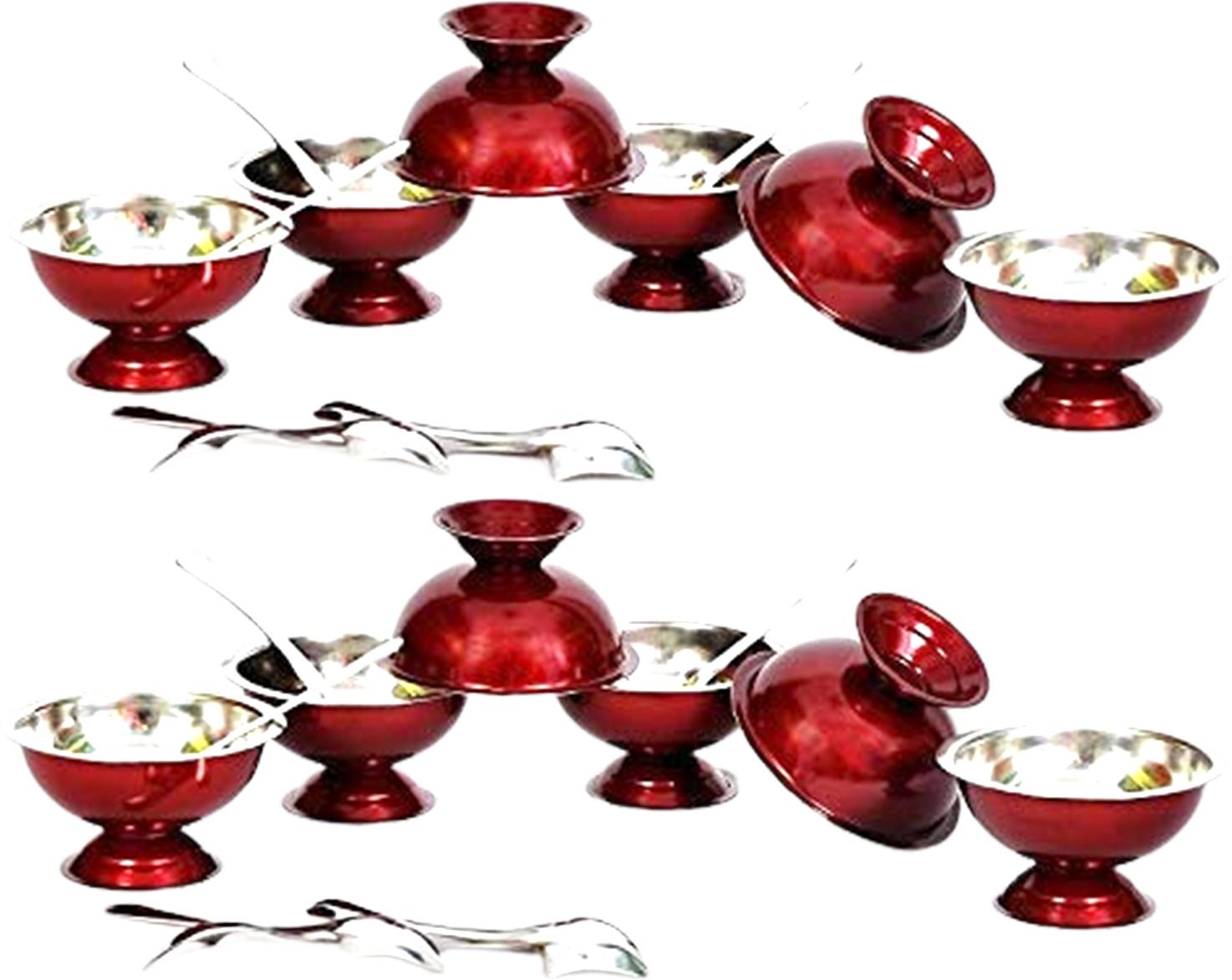 Set of 24 Maroon stainless steel ice cream cup and spoon set- 12 each Cup Serving Set-image-49