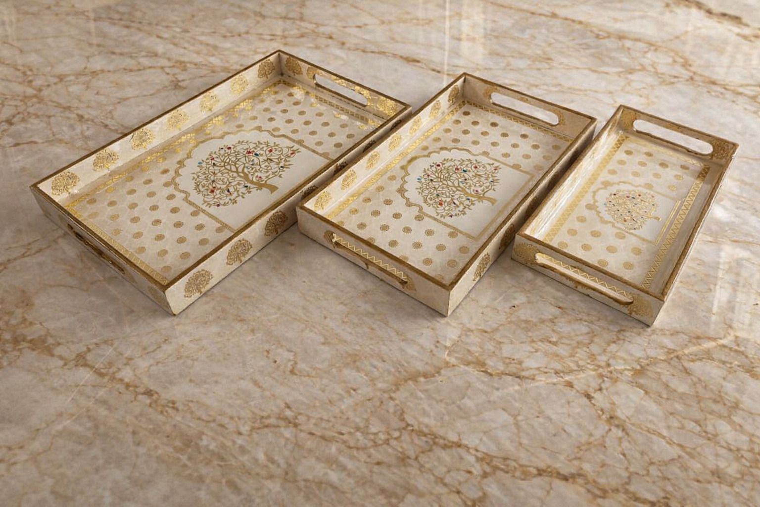 lakshvika fashion GOLDEN TREE SERVING TRAYS SET OF 3 Tray Serving Set-picture-11