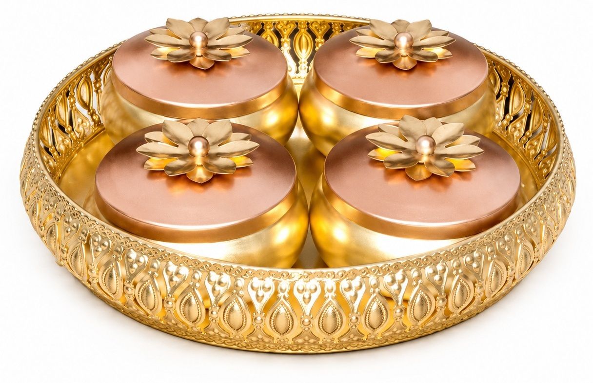 RM Handicrafts Royal Blossom Dry Fruit Serving Set Size-10x3 inch Bowl, Tray Serving Set-picture-15