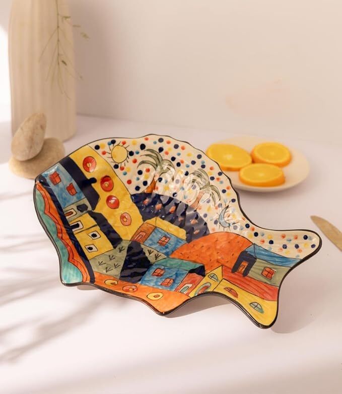 errai Hand-Painted Ceramic Rectangular Serving Plate, Blue & White - Studio Pottery Tray Serving Set-picture-14