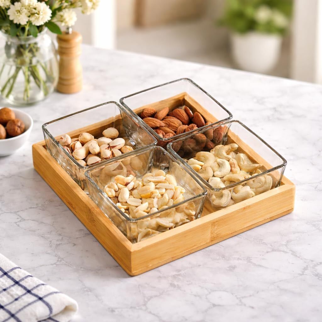 Glass Mixing Bowl Glass Serving Bowl Set – 4 Piece Snack & Dry Fruit Serving Set Bowl, Tray, Glass Serving Set-image-16