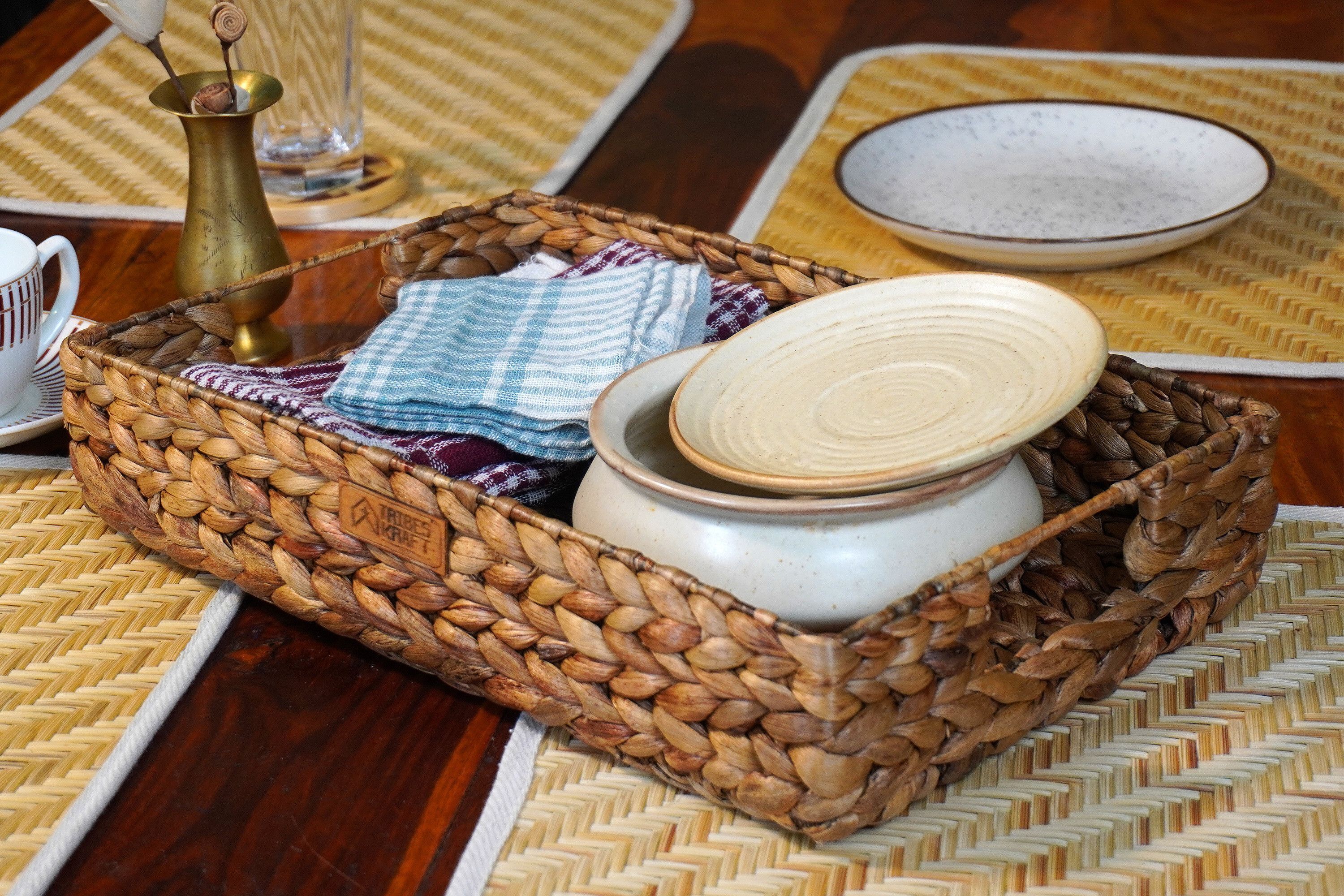 TRIBESKRAFT Water Hyacinth Serving Tray – Natural - Rectangular - [14x9x2.75 in] Tray Serving Set-picture-10