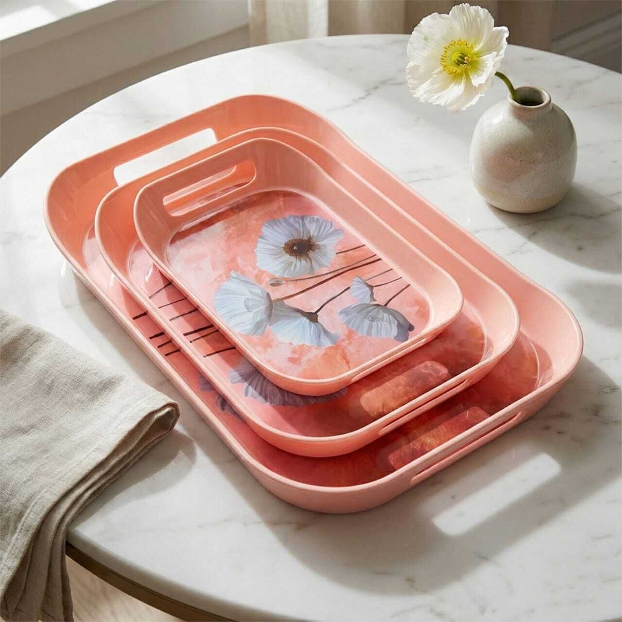 Pink Petal Designer Serving Tray Set Tray Serving Set-image-9