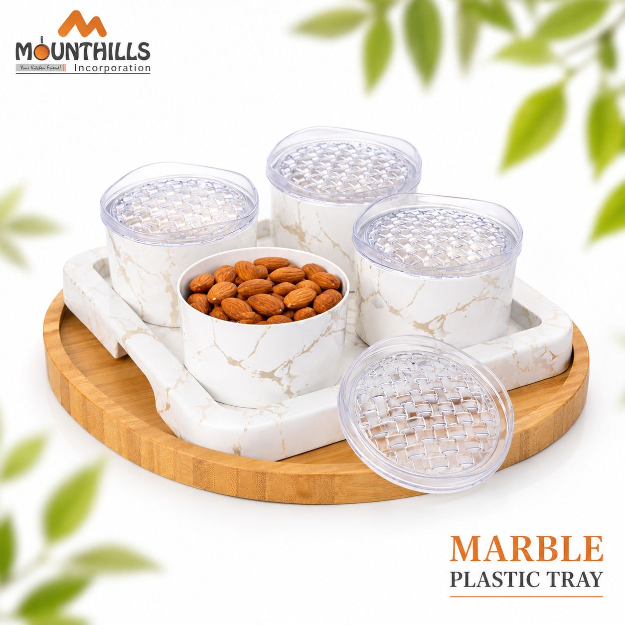 Marble Design Dry Fruit & Snack Serving Tray Set. Tray, Container Serving Set-image-41