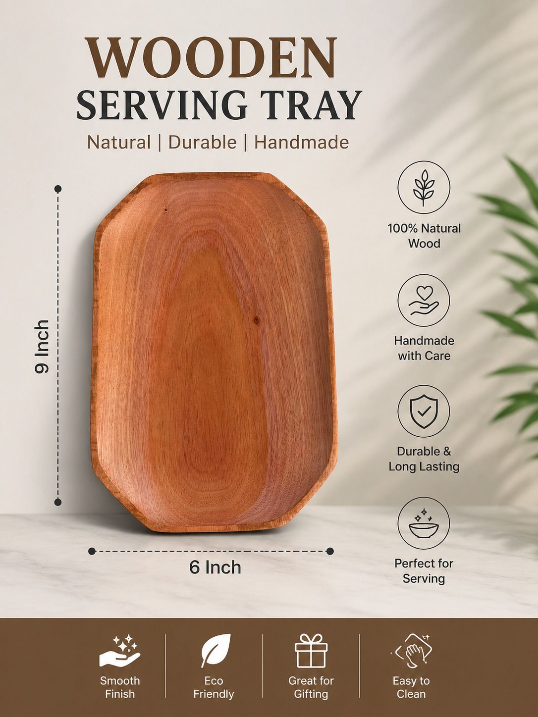 Wooden Serving Tray 9x6 Inch | Premium Snack & Tea Serving Tray Tray Serving Set-image-46