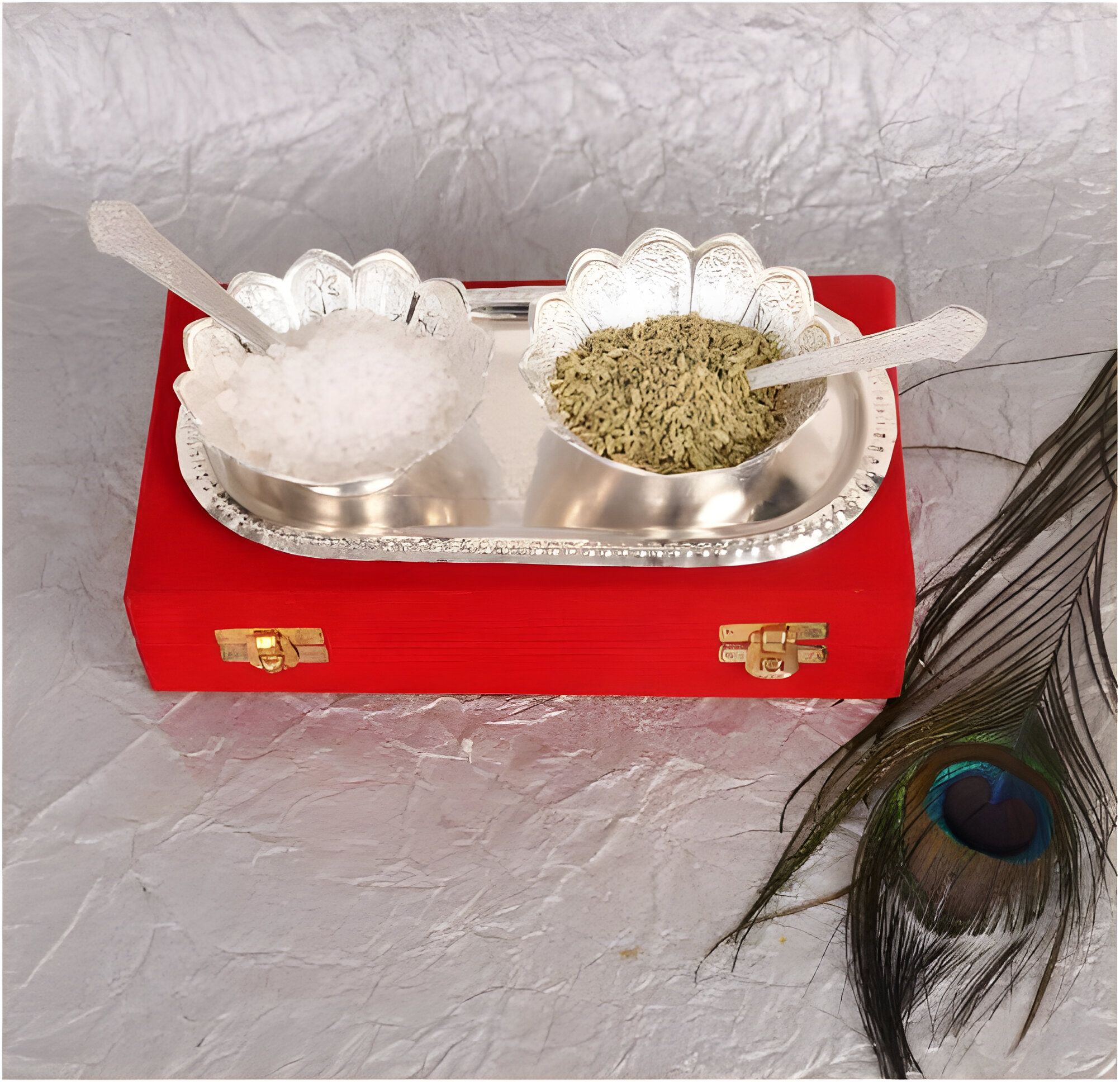 weston choice Silver Plated Bowl Tray Set Tray, Spoon, Bowl Serving Set (Pack of 1) Bowl, Spoon Serving Set-picture-17