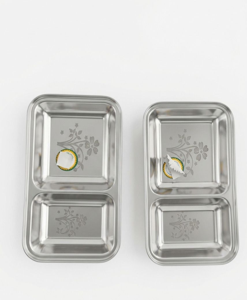 asha enterprises Stainless Steel Divided Serving Set| COMBO-2| 2-Compartment Plate| Mirror Finish Tray Serving Set-picture-14