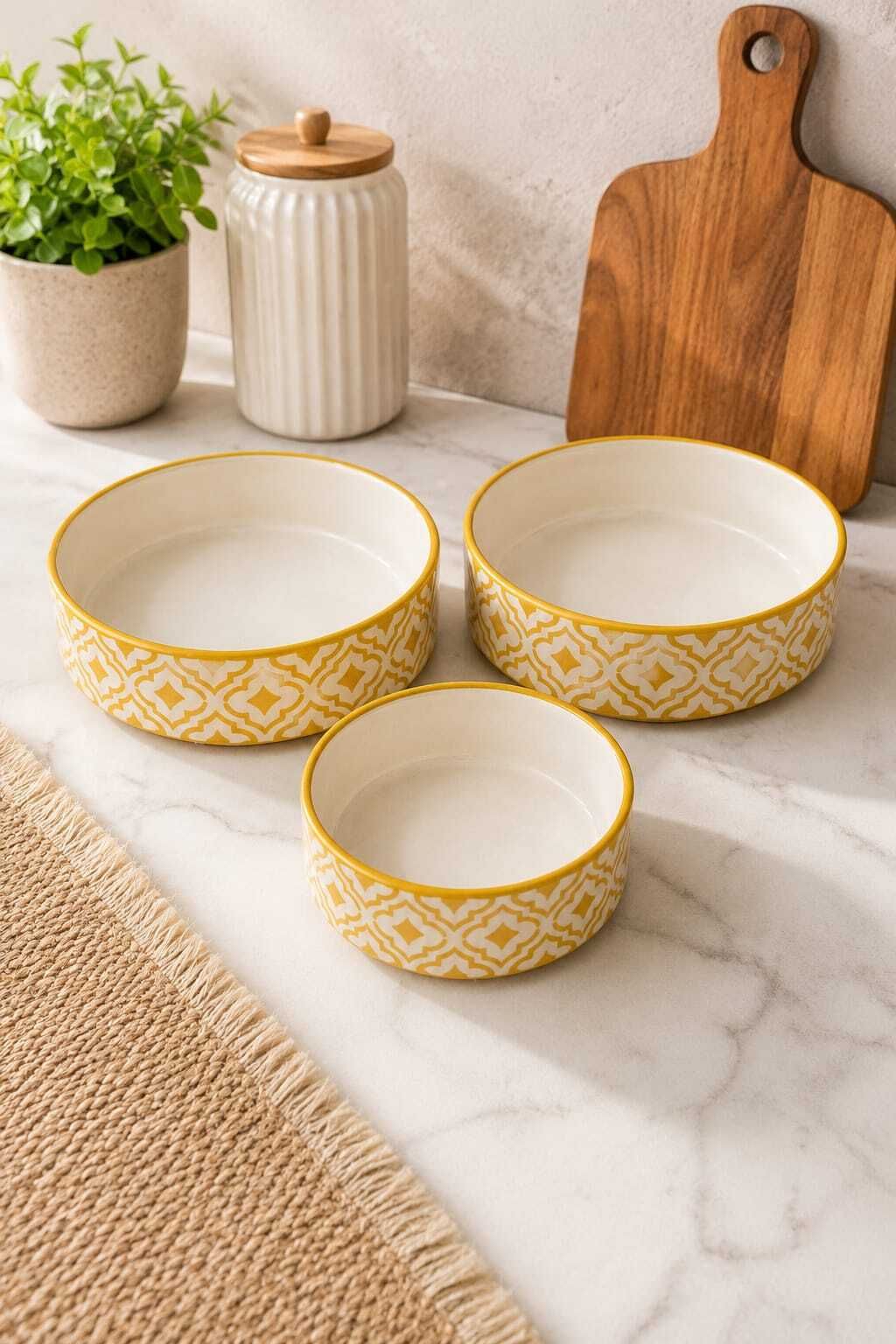 getchoice Premium Ceramic Serving Bowl Set of 3 l Microwave & Dishwasher Safel Tray Serving Set-picture-26