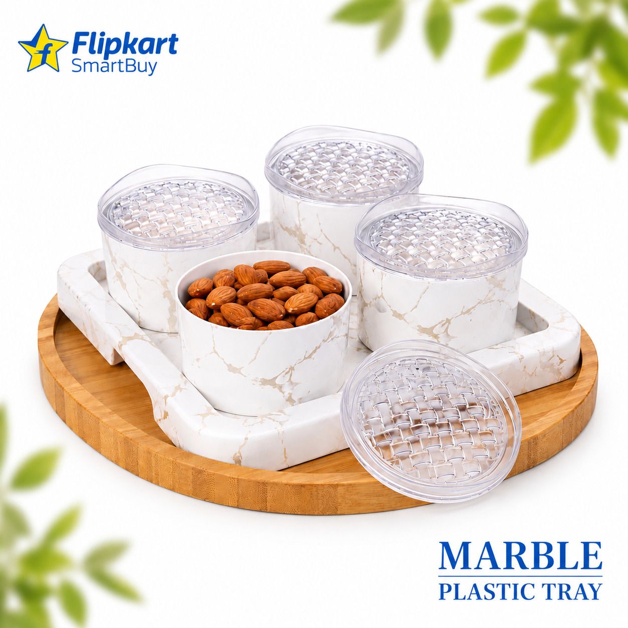 Marble Design Dry Fruit & Snack Serving Tray Set. Tray, Container Serving Set-image-1