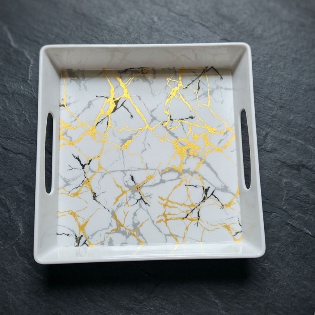 crockzaar Melamine Serving Tray | White Square Snack & Dry Fruit Tray for Home & Dining Tray Serving Set-picture-1