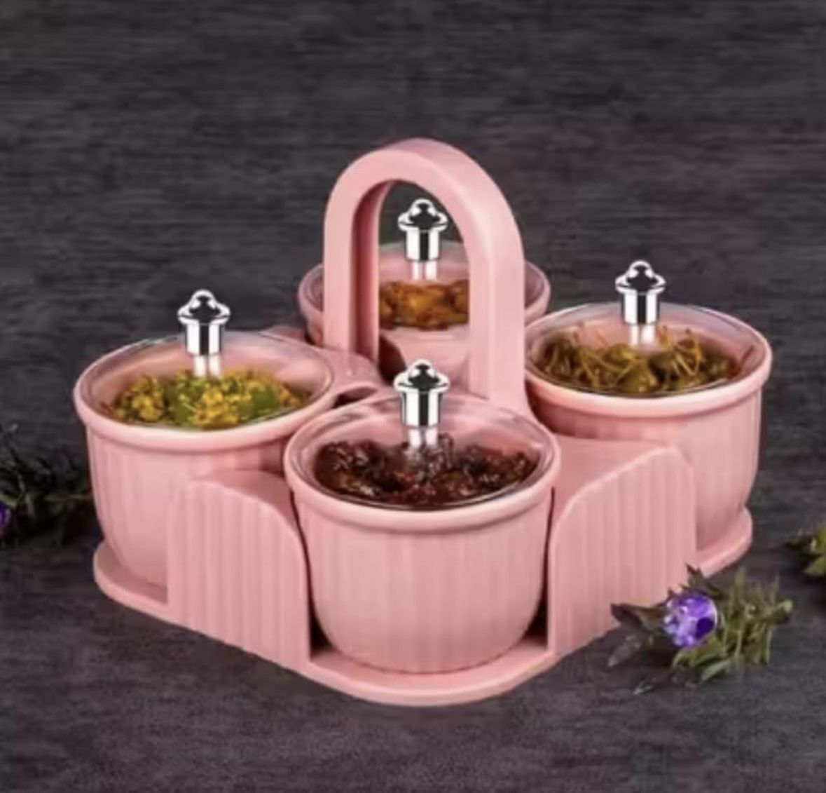 SpiceMaster 4 Container Masala Box with Stand & Transparent Lid (Pink) Container Serving Set-image-20