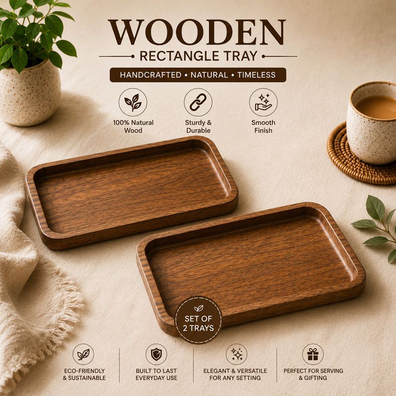 abuzarhandi Wooden Serving Tray Set of 2 – Premium Natural Wood Snack & Tea Tray Tray Serving Set-picture-34