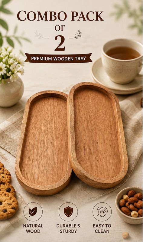abuzarhandi Wooden Serving Tray Set of 2 – Premium Natural Wood Snack & Tea Tray Tray Serving Set-picture-22