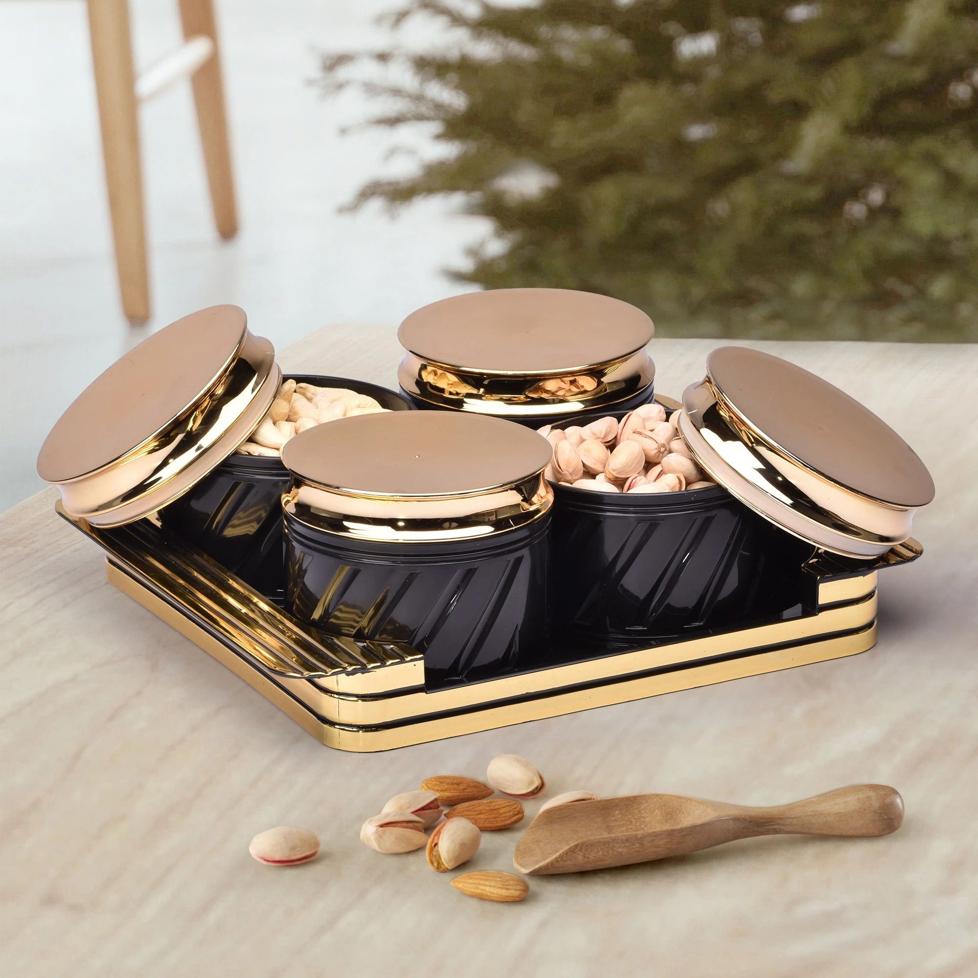 SELVEL Unbreakable & Air tight Dry Fruit Container Tray Set (4 Pieces, Black) Tray Serving Set-picture-16