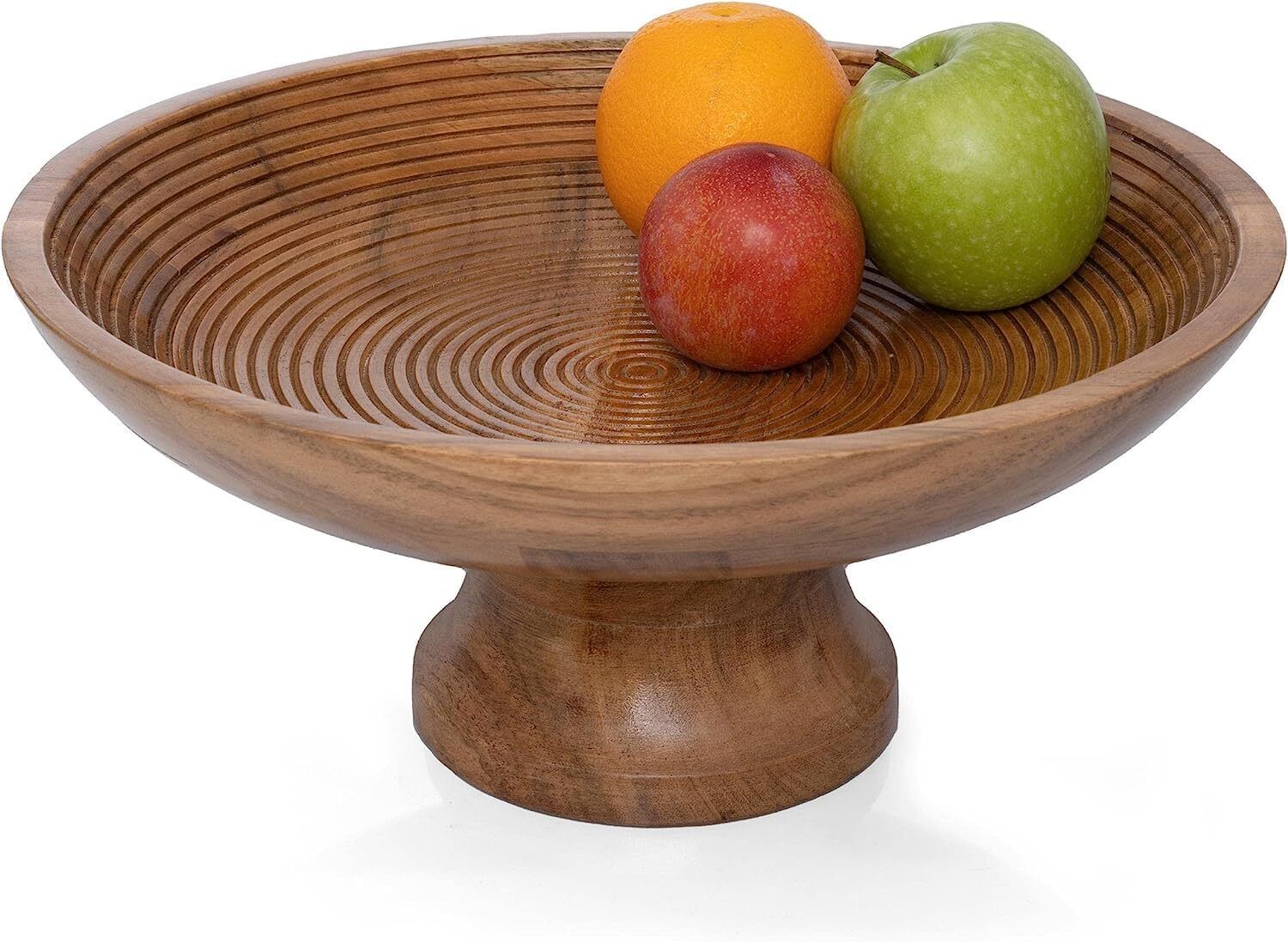 Natural Wood Fruit Bowl| Decorative Pedestal Large Bowl for Table Décor 12-inch Bowl Serving Set-image-47