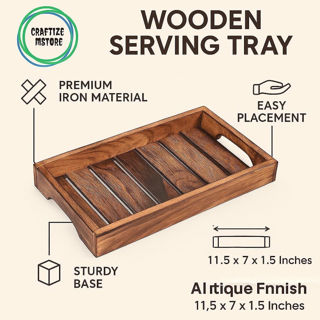 Teak Wood Serving Tray Use for Home & Kitchen, Office, Pantry, Restaurants Tray Serving Set