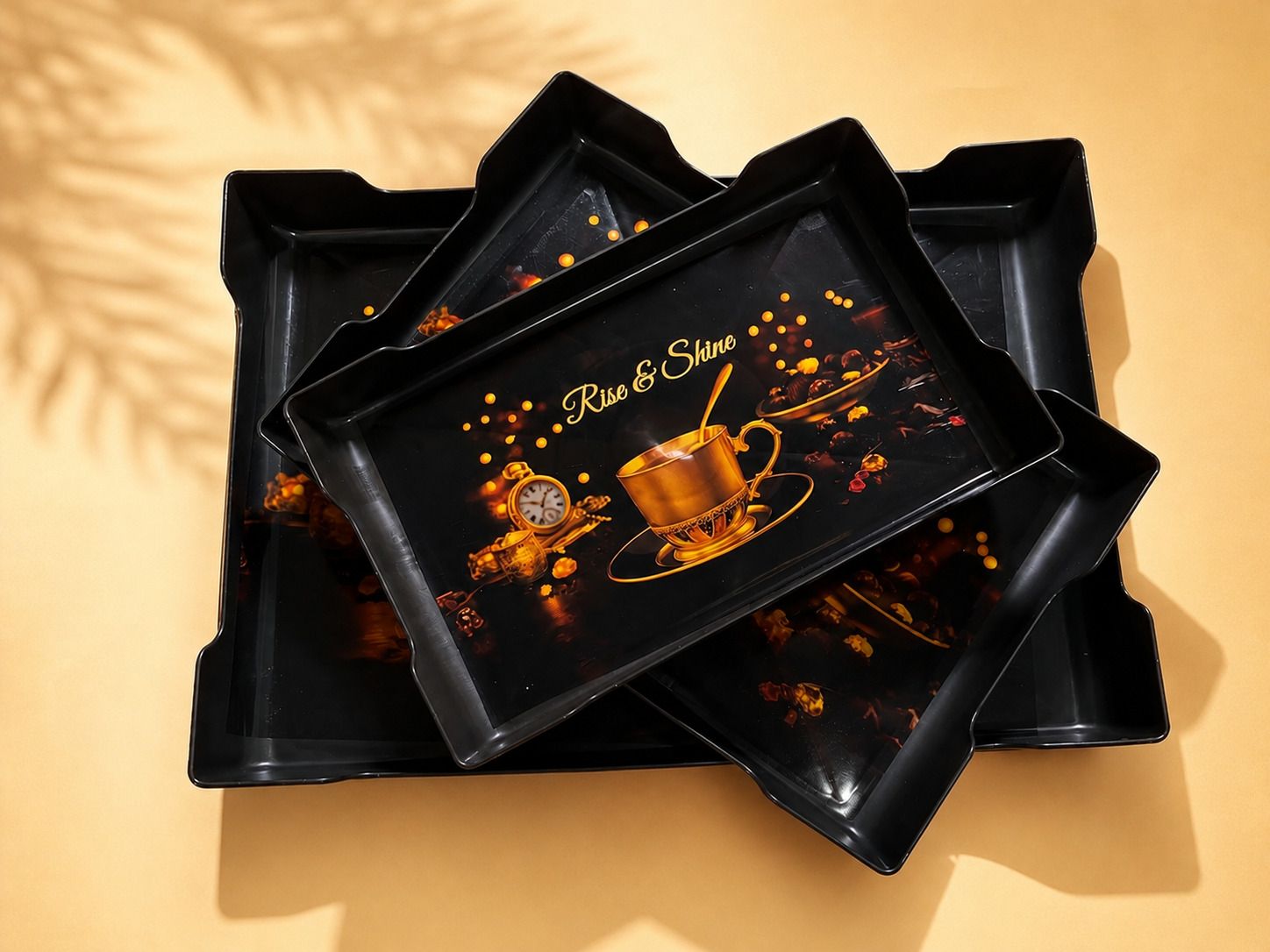 plasticnest Plastic Tea Coffee Serving Tray Set with Premium Coffee Print Tray Serving Set-picture-10