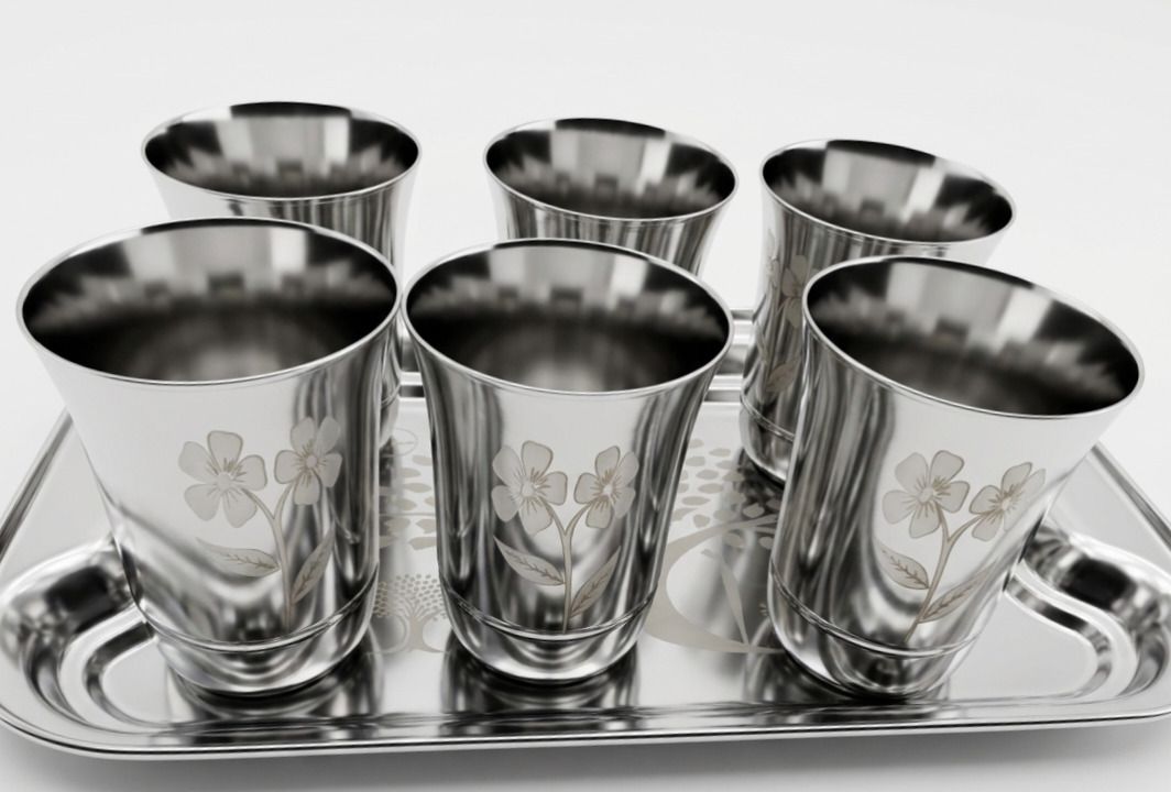 ASHA ENTERPRISES Premium Glass Serving Set| with 6 Drinking Glasses and 1 Serving Tray| SET OF 7. Glass Tray Set-image-32