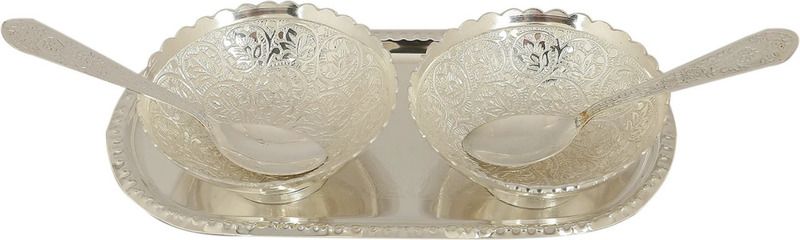 the healing store erman Silver Plated Multipurpose Bowl Set with Spoon & Tray Bowl, Tray, Spoon Serving Set-picture-13