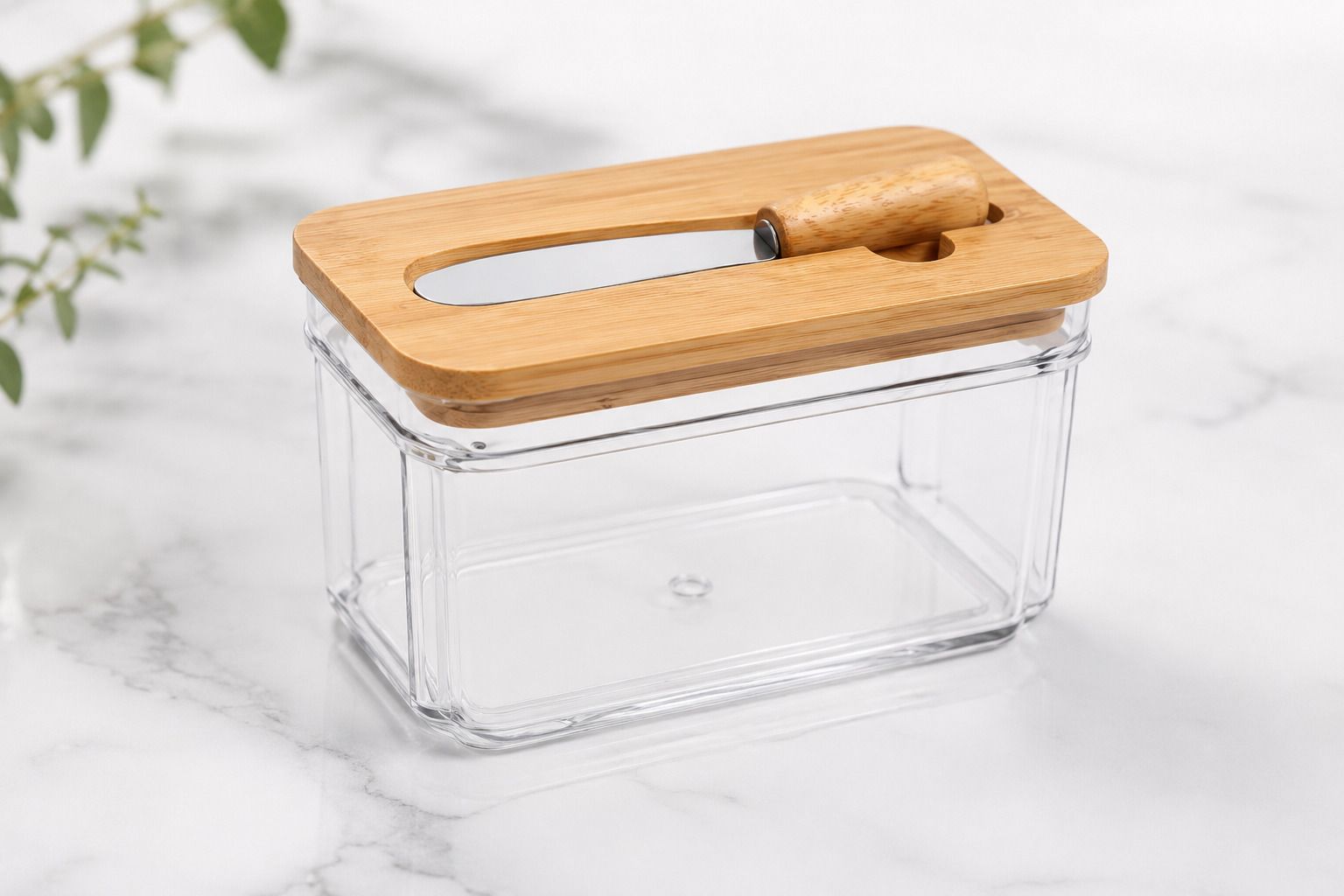 vama Butter Storage Box with Knife & Wooden Lid for Fridge Kitchen Butter Dish Serving Set-picture-9