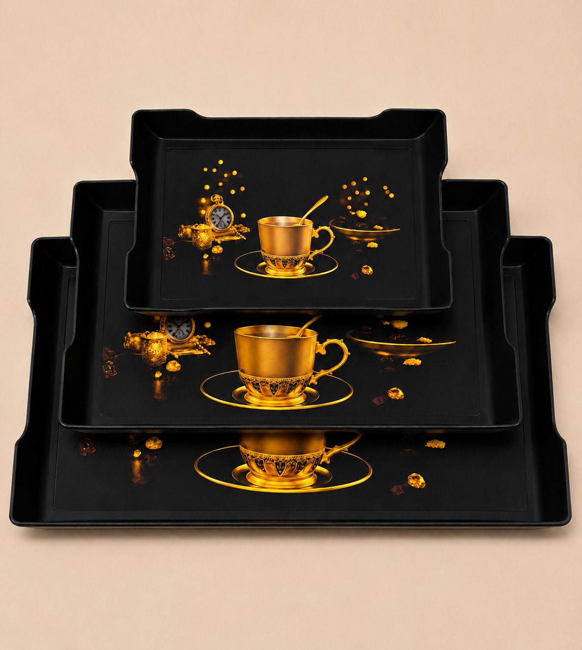 plasticnest Luxury Plastic Tea Coffee Serving Tray Set Multipurpose Kitchen Tray Tray Serving Set-picture-20