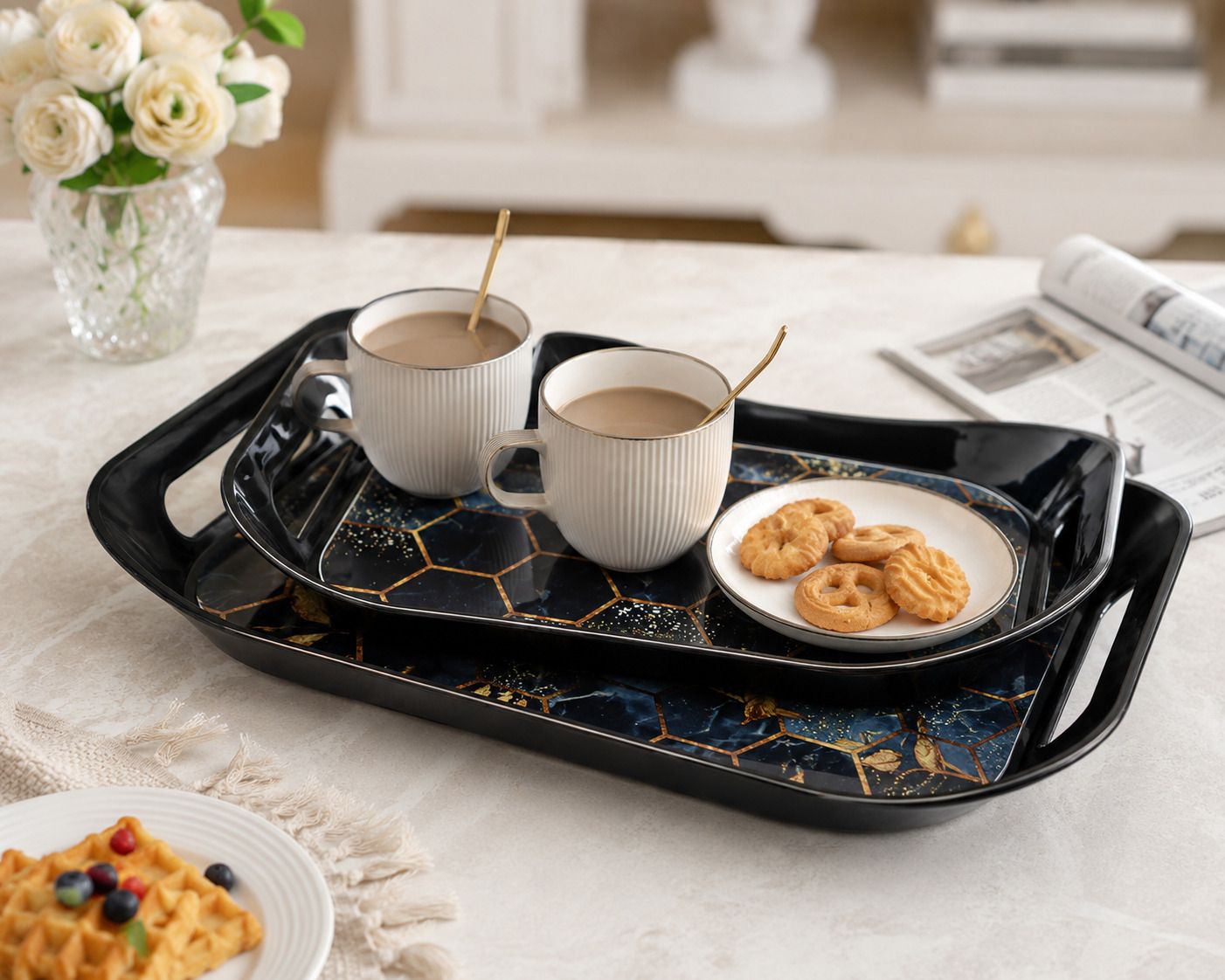 umax 3 Serving Tray Set, Rectangular Plastic Trays for Kitchen, Dining & Home Tray Serving Set-picture-37
