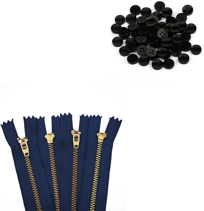 Zipper Jeans 4Pc and 20 Black 4 Hole Shirt Buttons for Denim Pants, Sewing Sewing Kit-image-7