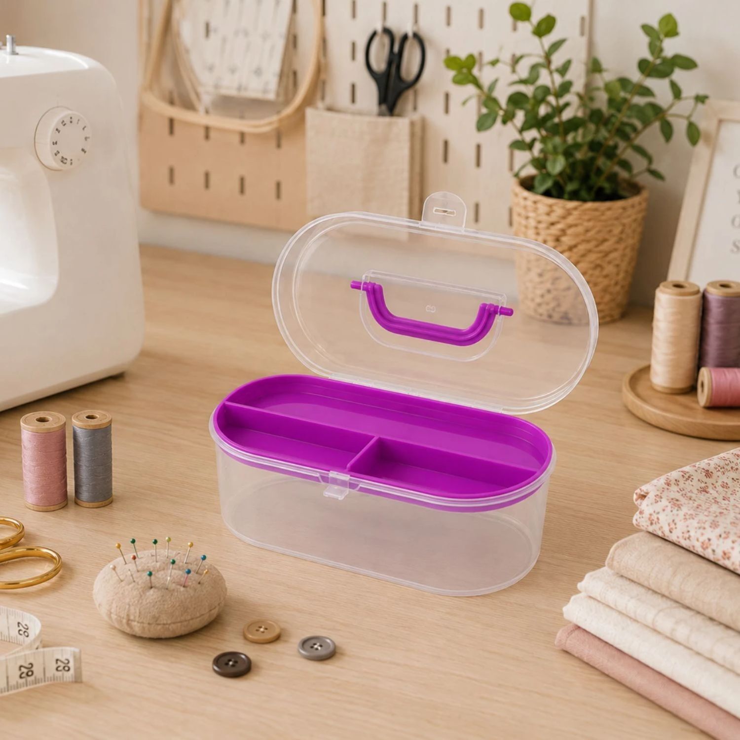 Empty Sewing Box -Plastic Sewing Thread and Needle Storage Organizer with Handle Sewing Kit-image-20