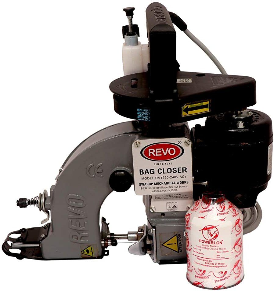 revo Bag Closer Sewing Machine With Oil System DA + Powerlon White PP 2 Ply Bag Closer Unbreakable Thread 1000 Mtr ( Pack Of 10 ) Electric Sewing Machine-picture-8