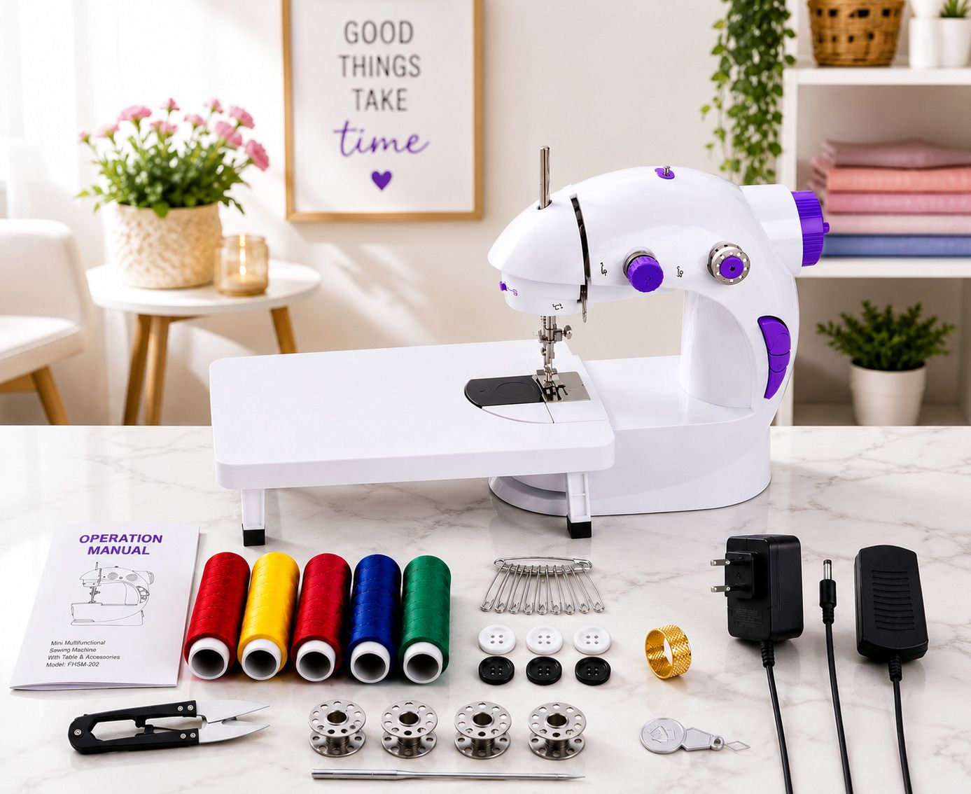 Akiara A8 Smart Stitch Pro Mini Sewing Machine Electric Sewing Machine 2 built-in stitches 200 SPM White-image-28