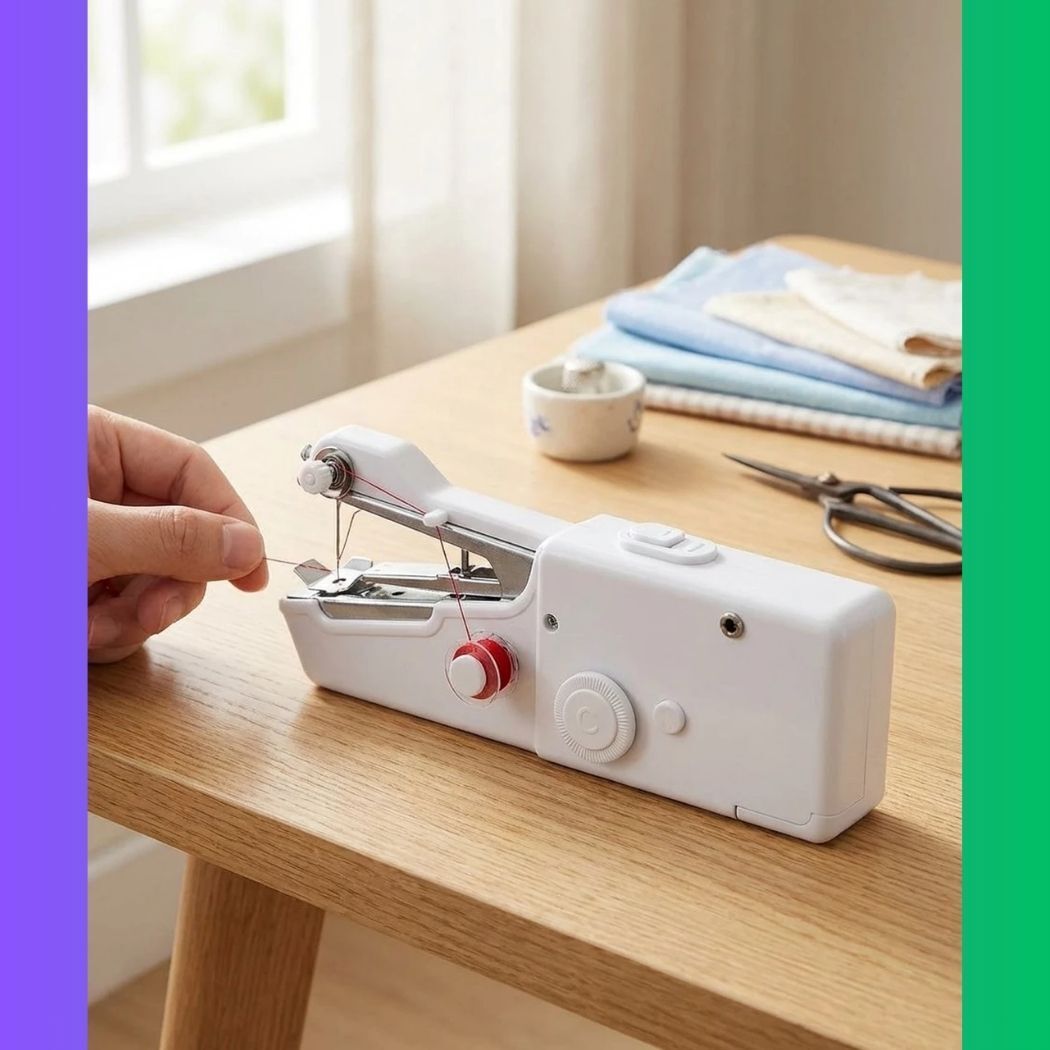 Mini sewing machine for home tailoring, hand stitching machine_03 Electric Sewing Machine 2 built-in stitches 100 SPM White-image-35