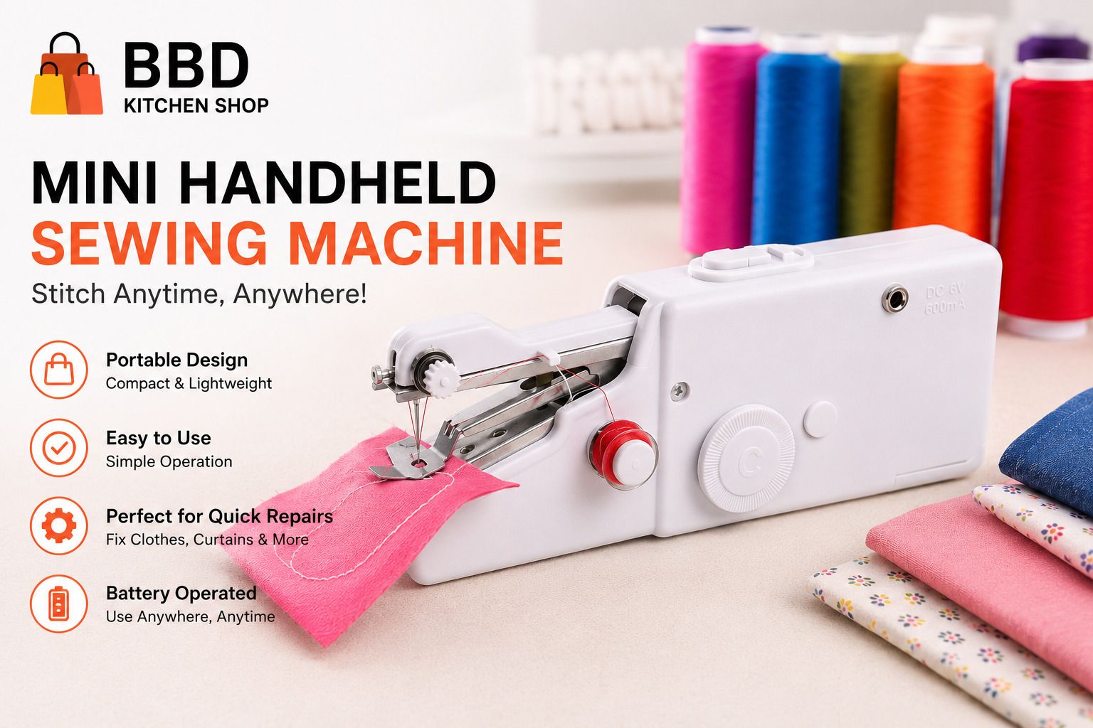 bbd kitchen shop Mini sewing machine for home tailoring, hand stitching machine Stapler Sewing Machine 1 built-in stitches 120 SPM White-picture-25