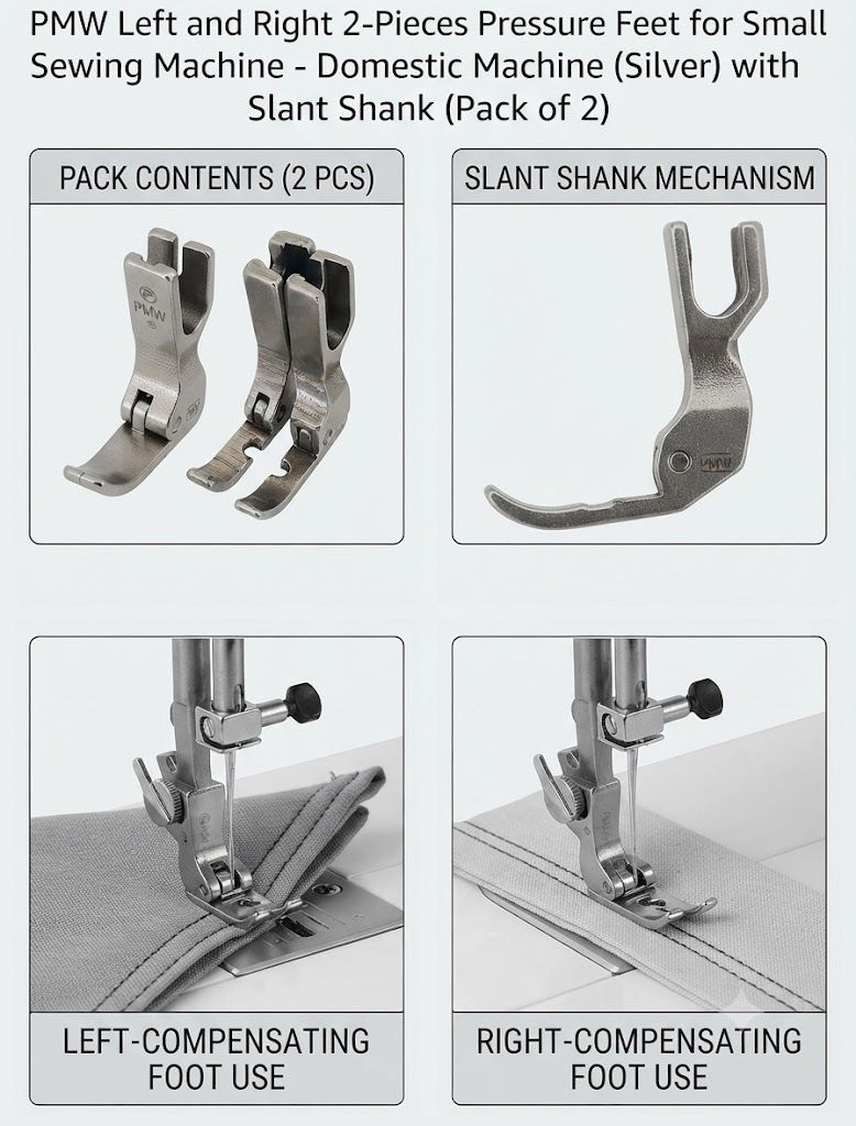 pmw Left and Right 2-Pieces Pressure Feet for Small Sewing Machine Electric Sewing Machine 2 built-in stitches 12043214 SPM Silver-picture-26