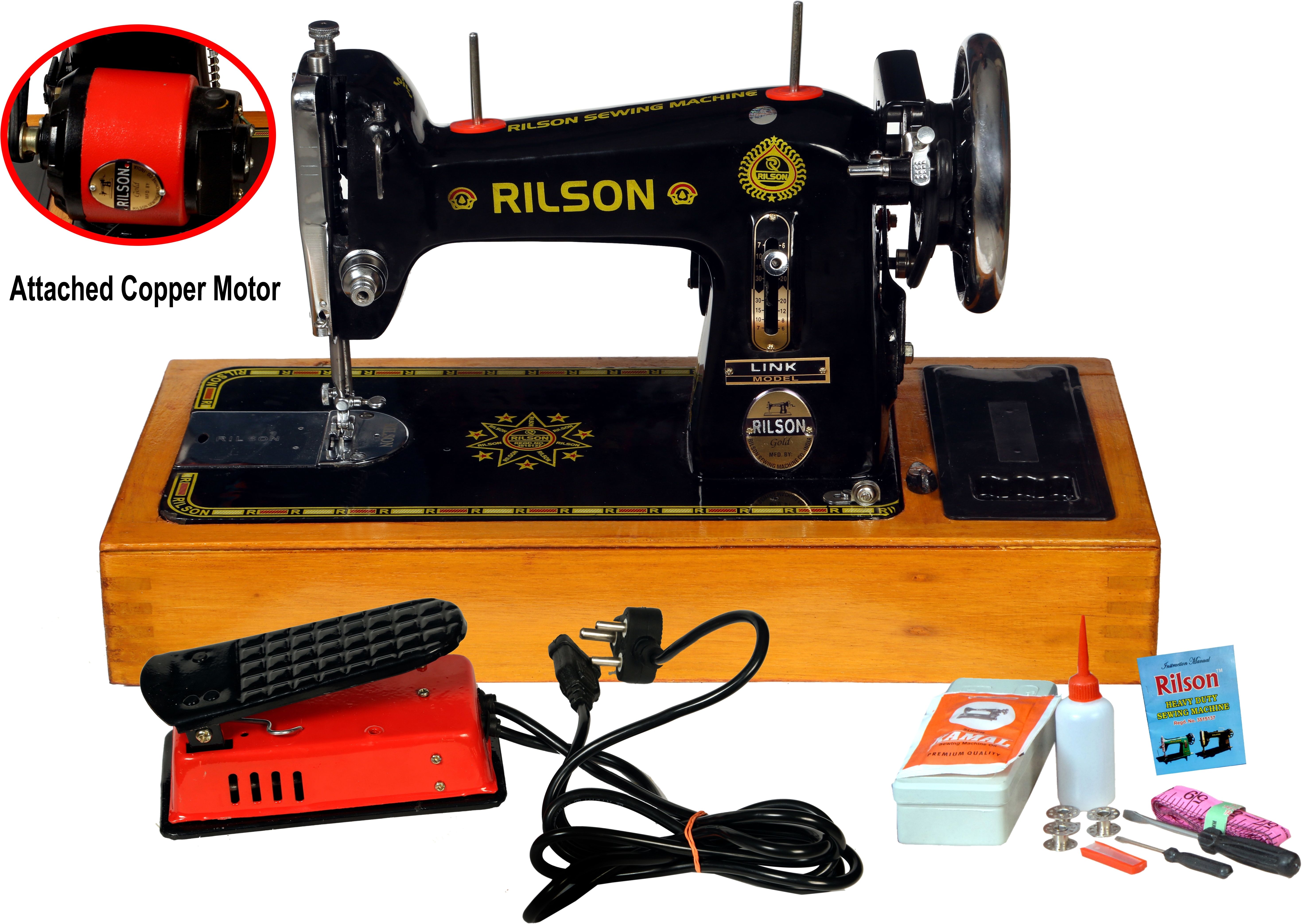 rilson SPECIAL MOTARIZED LINK MODEL SEWING MACHINE WITH WOODEN BASE AND REGULATOR Electric Sewing Machine-picture-17