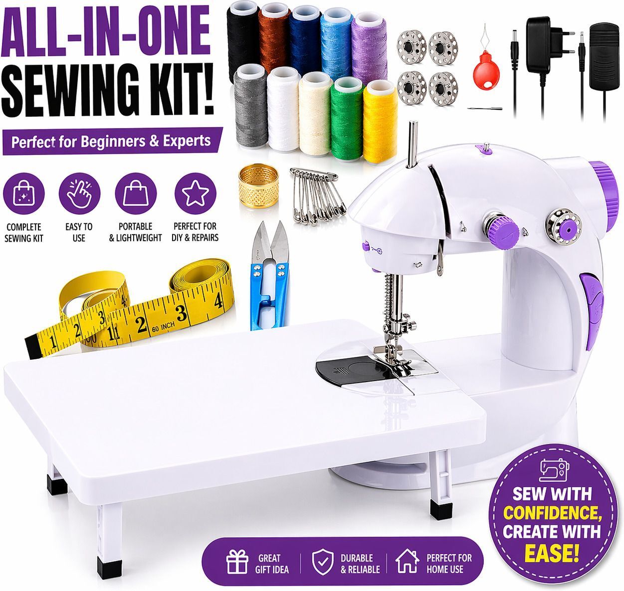 sewing machine | silai machine with stand |swing sewing machine | stitching Electric Sewing Machine 3 built-in stitches 120 SPM White-image-28