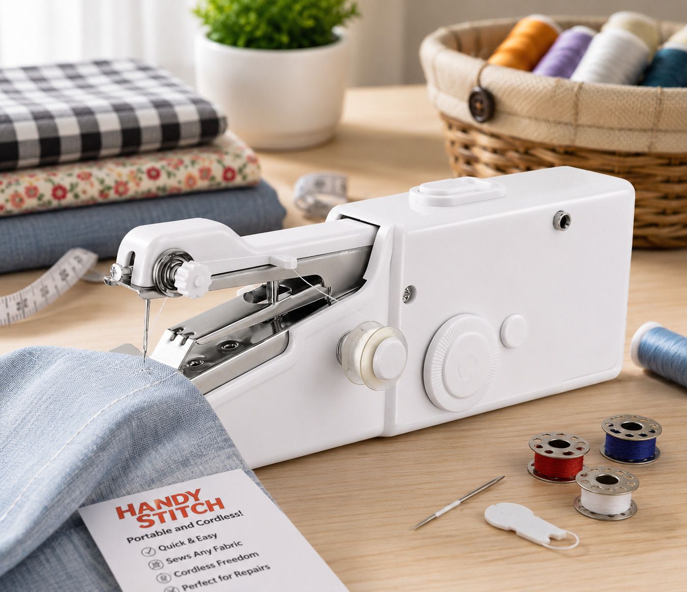 Handy Stitch HS-01 Portable Mini Hand Sewing Machine Electric Sewing Machine 2 built-in stitches 120 SPM White-image-5