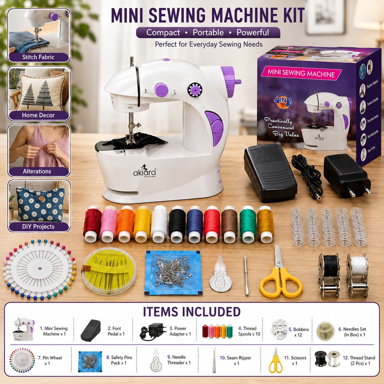mikagigi Handy Sew Mini kit Electric Sewing Machine 3 built-in stitches 200 SPM White-picture-13