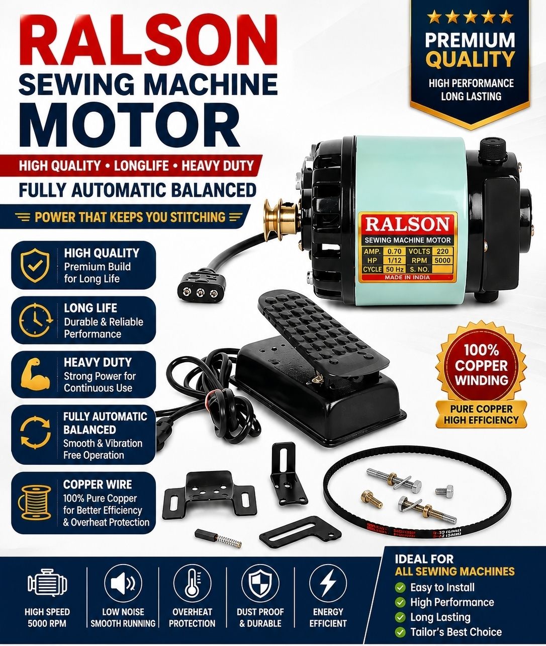 farsa Sewing machine motor 1/12 rlsn Electric Sewing Machine 1200 built-in stitches 8000 SPM Red&black, Black, Gray black-picture-17