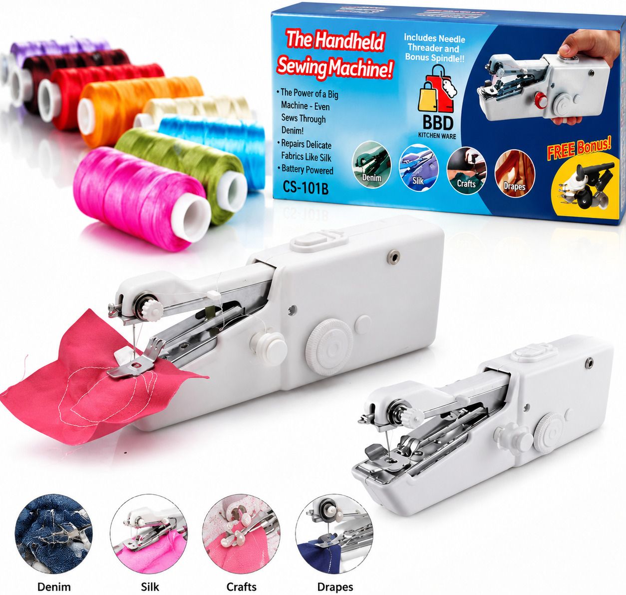 bbd kitchen shop Portable Handheld Sewing Machine | Battery Operated Mini Stitch Machine | White Stapler Sewing Machine 1 built-in stitches 250 SPM White-picture-16