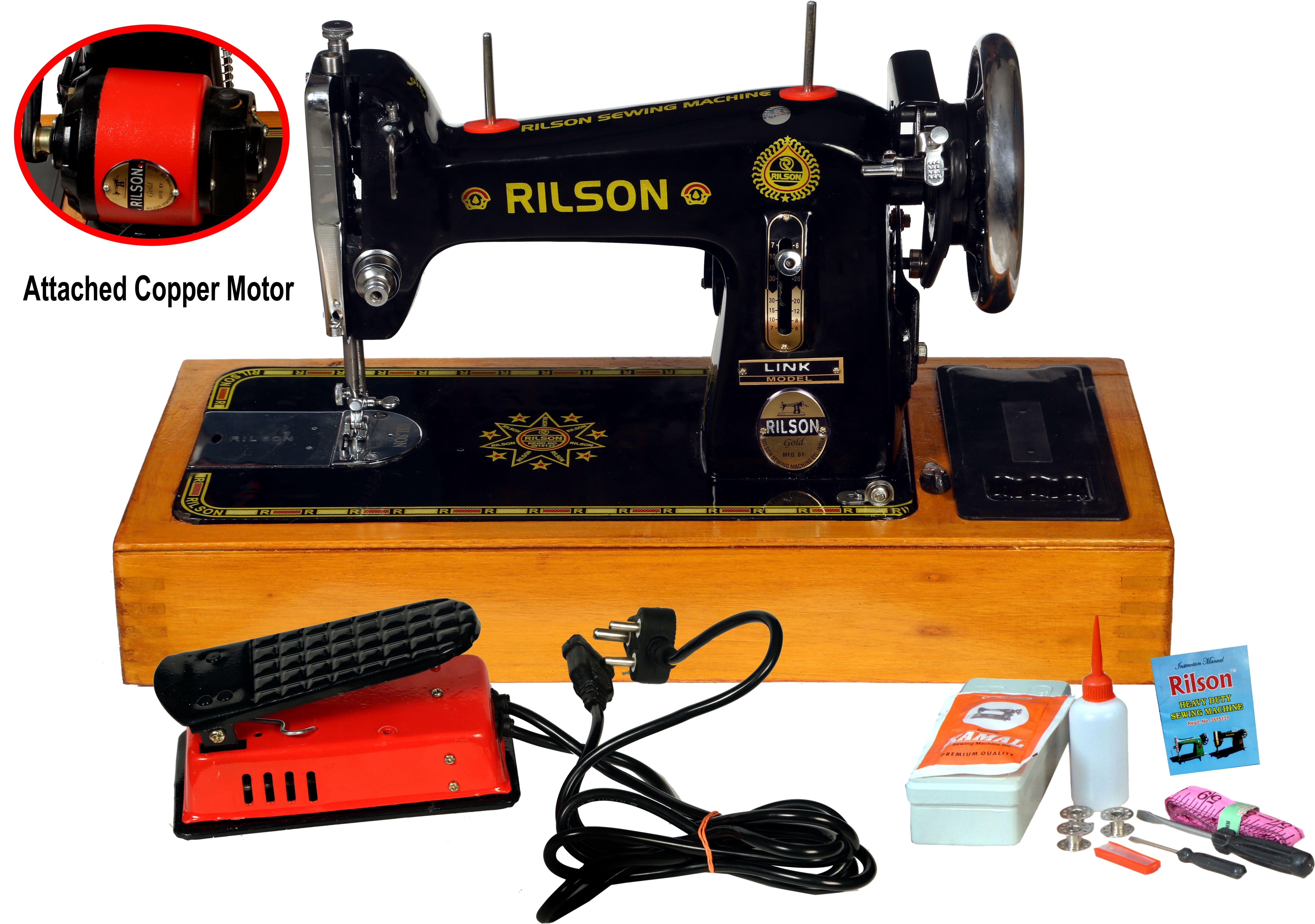 rilson SPECIAL MOTORIZED LINK MODEL SEWING MACHINE WITH WOODEN BASE AND REGULATOR Electric Sewing Machine-picture-24