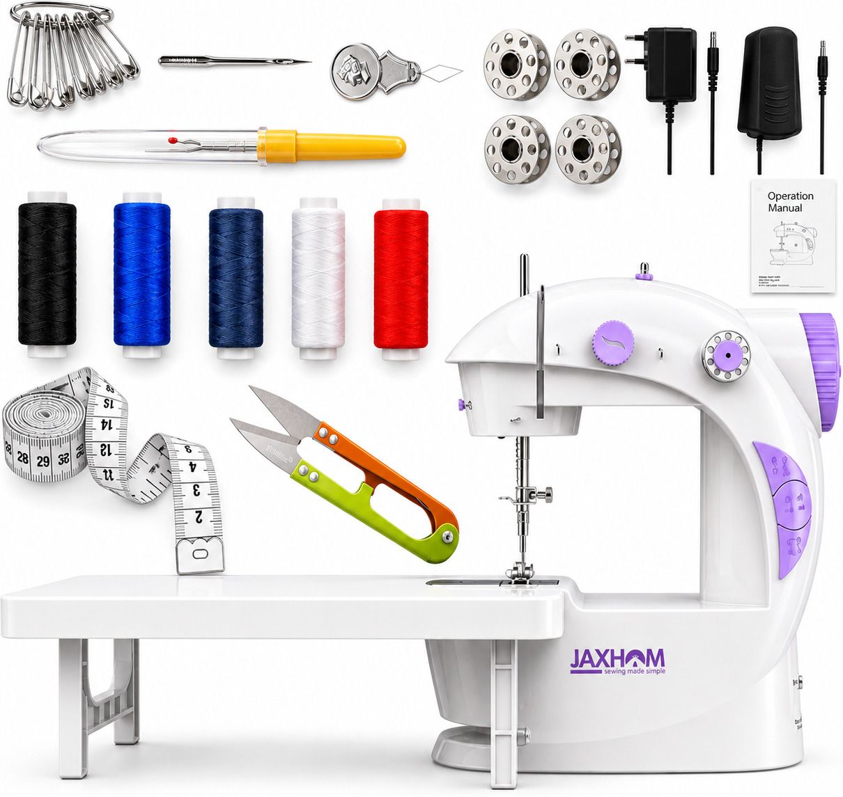 mini sewing machine electric portable sewing machine home stitching machine Electric Sewing Machine 5 built-in stitches 105 SPM White-image-8