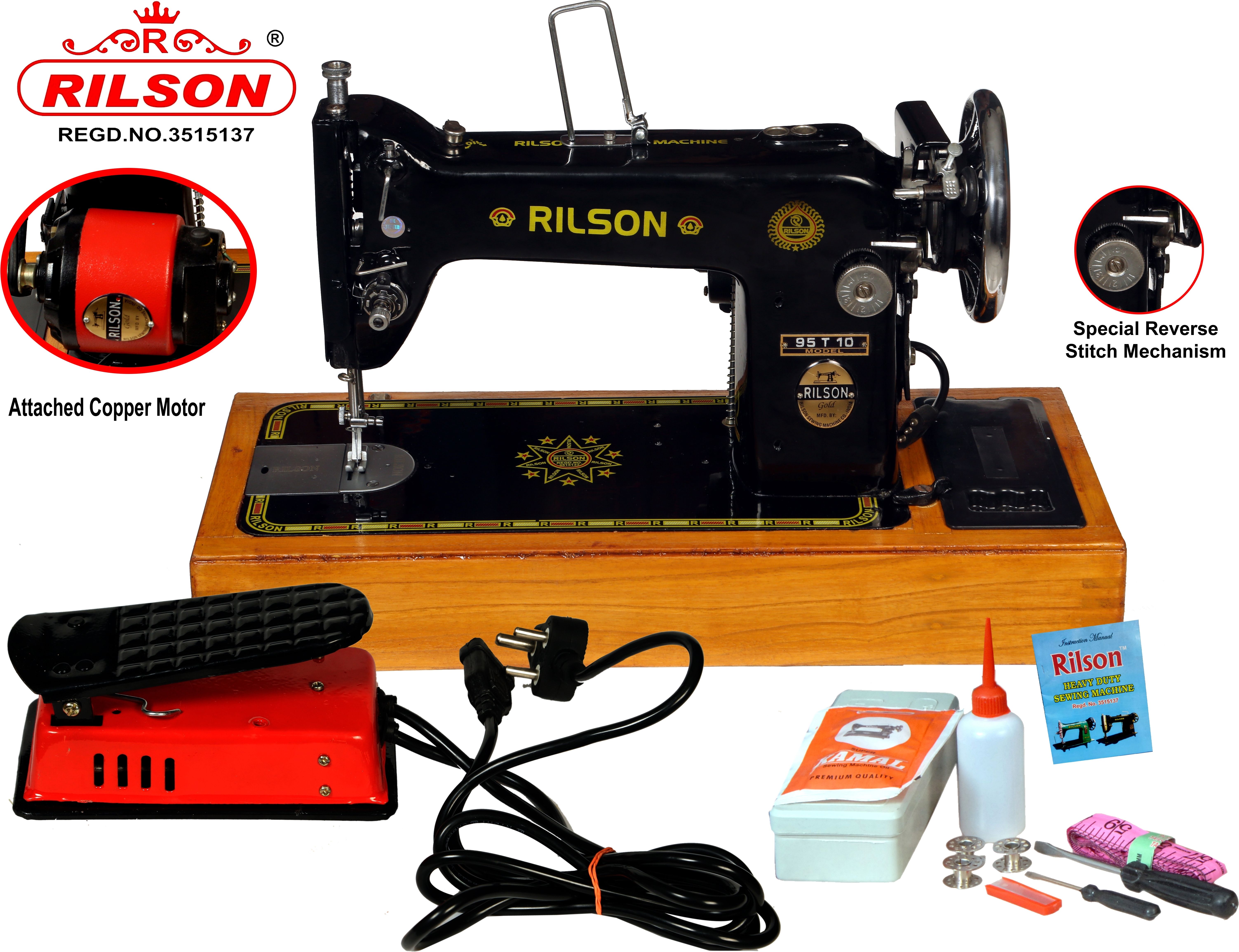 rilson MOTARIZED UMBRELLA/95T10 MODEL SEWING MACHINE WITH WOODEN BASE AND REGULATOR Electric Sewing Machine-picture-14