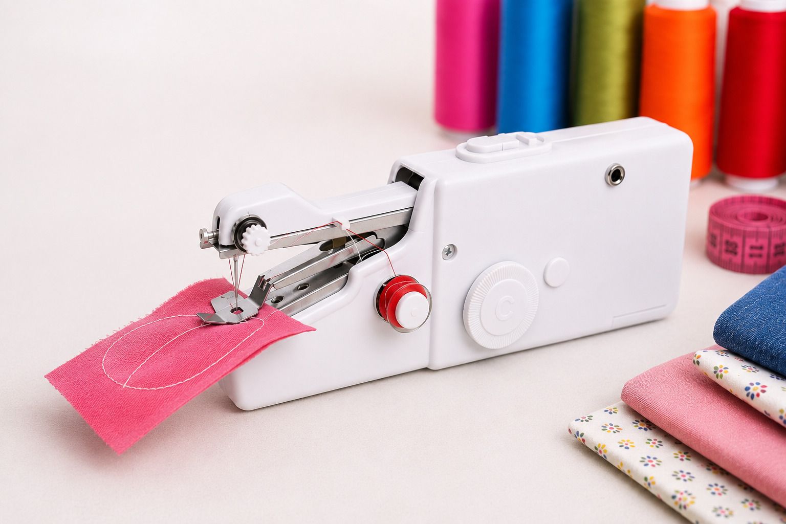 bbd kitchen shop Portable Handy Stitch Mini Sewing Machine – Quick Home Repairs & Tailoring Tool Stapler Sewing Machine 1 built-in stitches 120 SPM White-picture-15