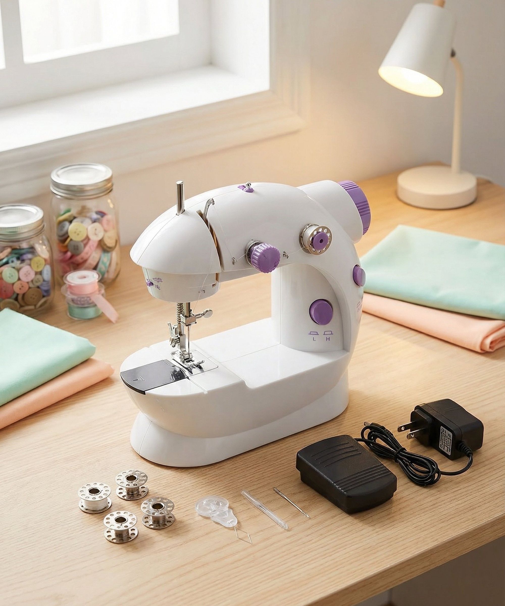 radhe Mini Portable Electric Sewing Machine with Dual Speed & Foot Pedal Electric Sewing Machine-picture-32