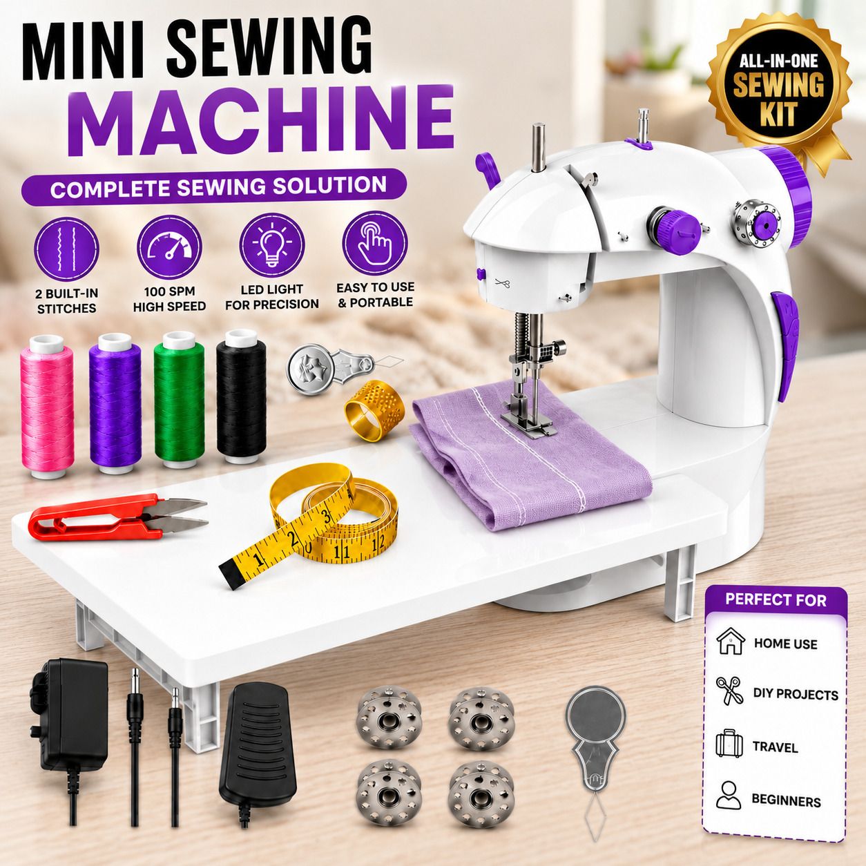 mini sewing machine | swing sewing machine | stitching machine | silai table Electric Sewing Machine 2 built-in stitches 100 SPM blue sewing machine-image-6