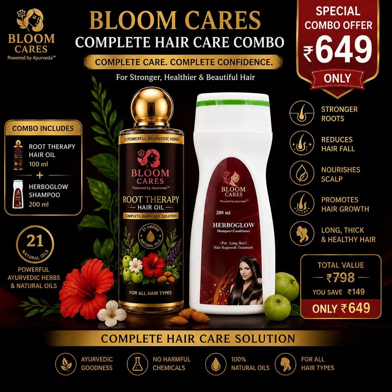 Hair Care Combo - Root Therapy Oil (100ml) & Herboglow Shampoo (200ml)-image-20