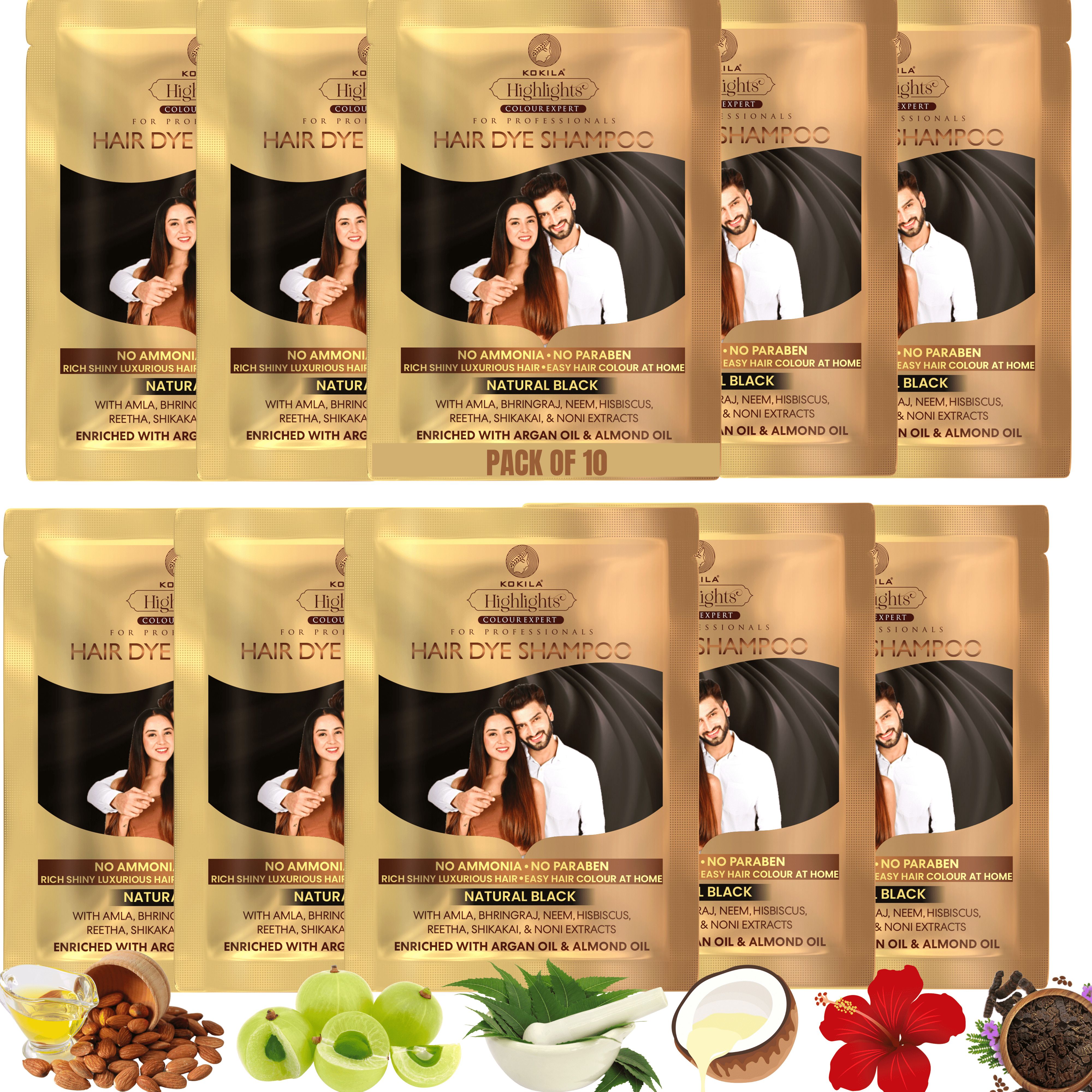 kokila Pack of 10 (25Ml Each) Natural Black Hair Color Shampoo Sachet for Men & Women , Natural Black-picture-20