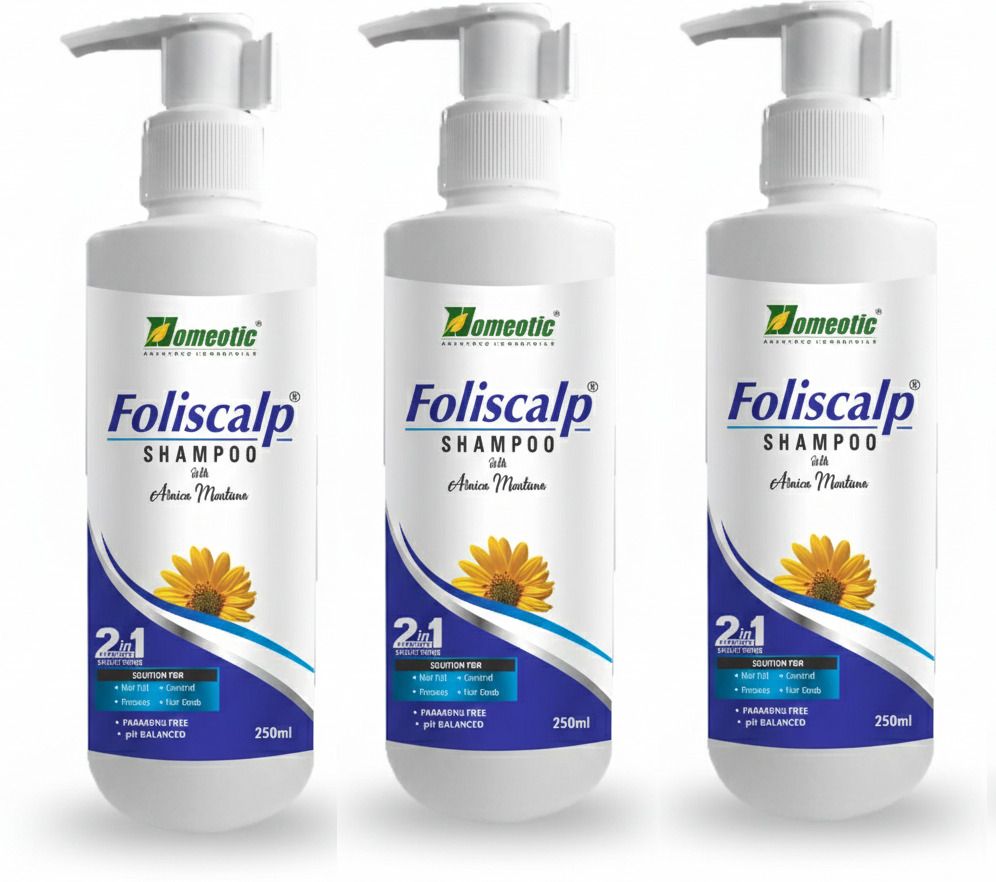 homeotic Foliscalp Shampoo 250ml | Anti-Hairfall & Scalp Care | Arnica Extract (Set of 3)-picture-42